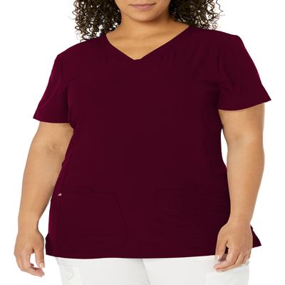 HeartSoul Women's Pitter-Pat V-Neck Scrubs Shirt, Wine, X-Large