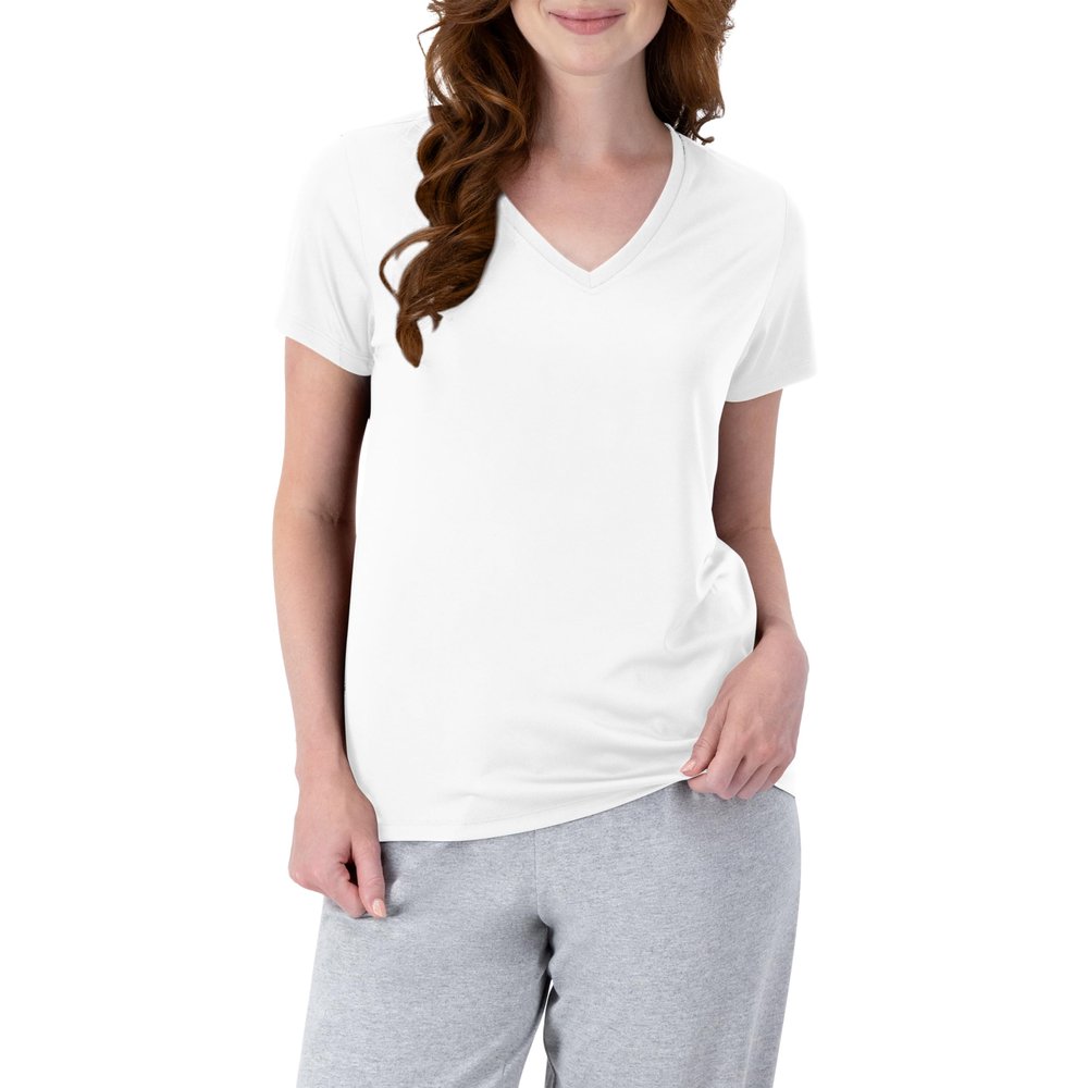Hanes Women's Cool DRI Performance V-Neck T-Shirt, Moisture-Wicking Short Sleeve Tee, 40+ UPF Protection, 1 or 5 Pack, White-1 Pack, 2X Large