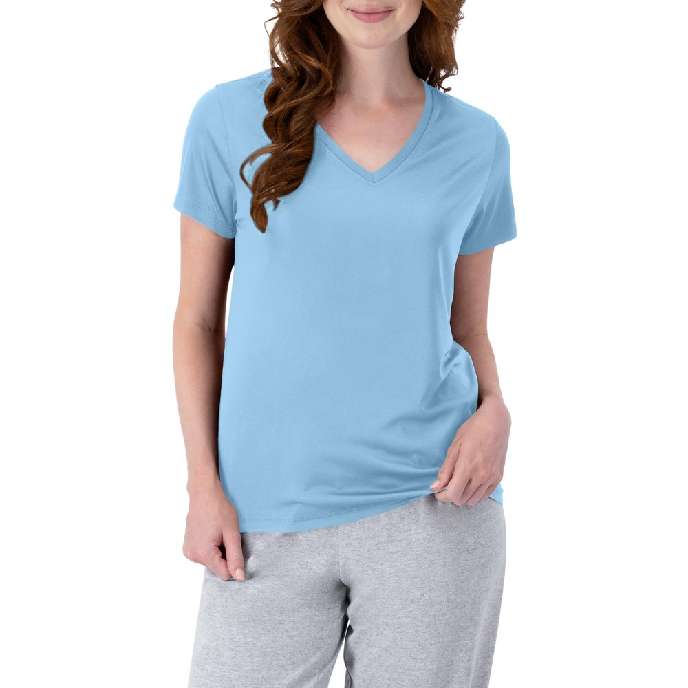 Hanes Women's Short Sleeve Cool DRI V-Neck Tee, Light Blue, 3X-Large