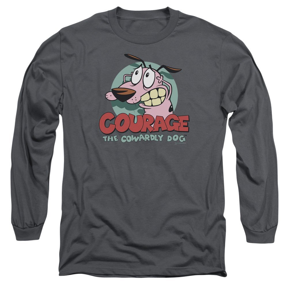 2Bhip Courage The Cowardly Dog Cartoon CN Courage Adult Long Sleeve T-Shirt Tee Gray