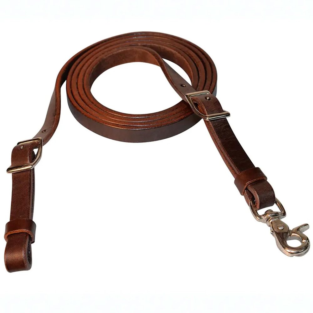 Circle Y Contest Rein | Durable Adjustable Western Flat Leather Equine Training Roper Rain with Heavy Stainless Steel Hardware | Ranch Riding, Horse Training & Equestrian Sport, Walnut, 5/8"