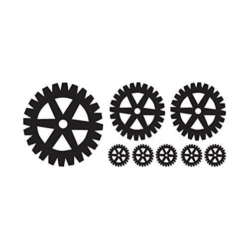 Set Of 8 Steampunk Gears - Vinyl Decal Sticker - 9" x 3.75" - Black