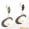 10mm rhombic white pearl beads tibetan silver marcasite base dangle earringsjewelry? view 2