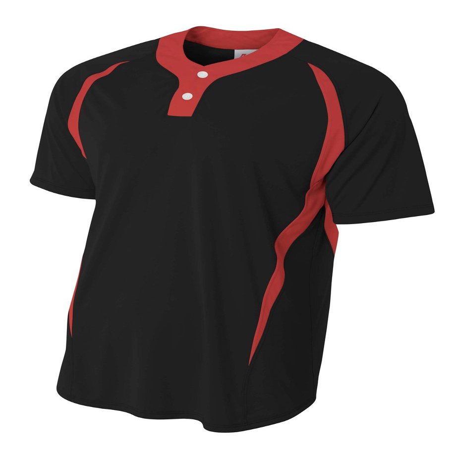 A4 Mens 2-Button Color Block Henley, Large, Black/Red