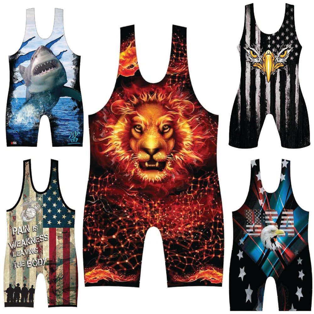 4 Time All American Sublimated Wrestling Singlet  Stitched & Durable Mens Singlet  Singlet for Wrestling, MMA & Powerlifting Wrestling Singlet Youth Boys (Fire Lion, XS 71-90 lbs.)
