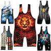 4 Time All American Sublimated Wrestling Singlet  Stitched & Durable Mens Singlet  Singlet for Wrestling, MMA & Powerlifting Wrestling Singlet Youth Boys (Fire Lion, XS 71-90 lbs.) view 1