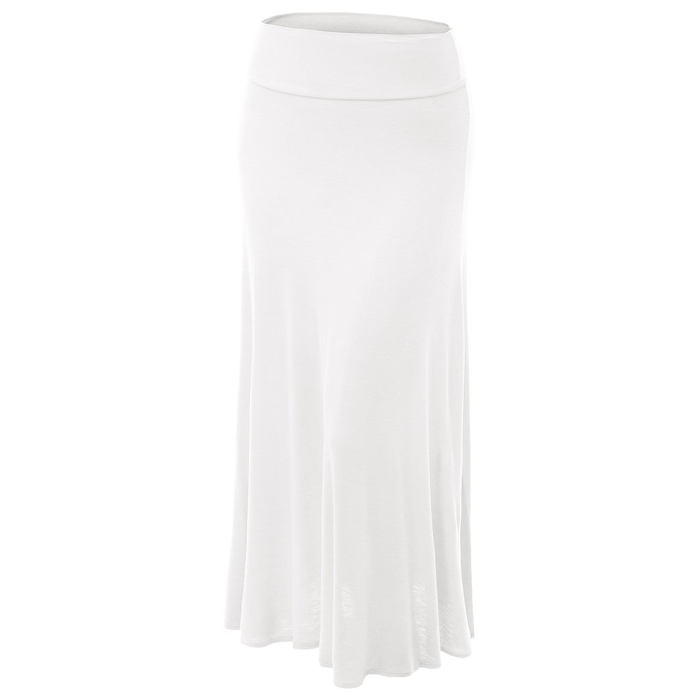 MBJ WB670 Womens Fold-Over Maxi Skirt L White