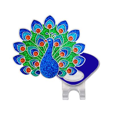 Peacock Golf Ball Marker with Heavy Glitter | Hat Clip Included | Birdie Themed Golfing Accessory | Dancing Peacock | Great for Any Age Golfer for The Spring Season
