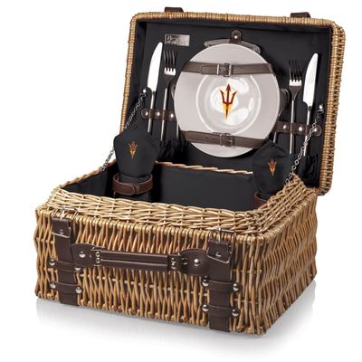 NCAA Arizona State Sun Devils Champion Picnic Basket with Deluxe Service for Two, Black