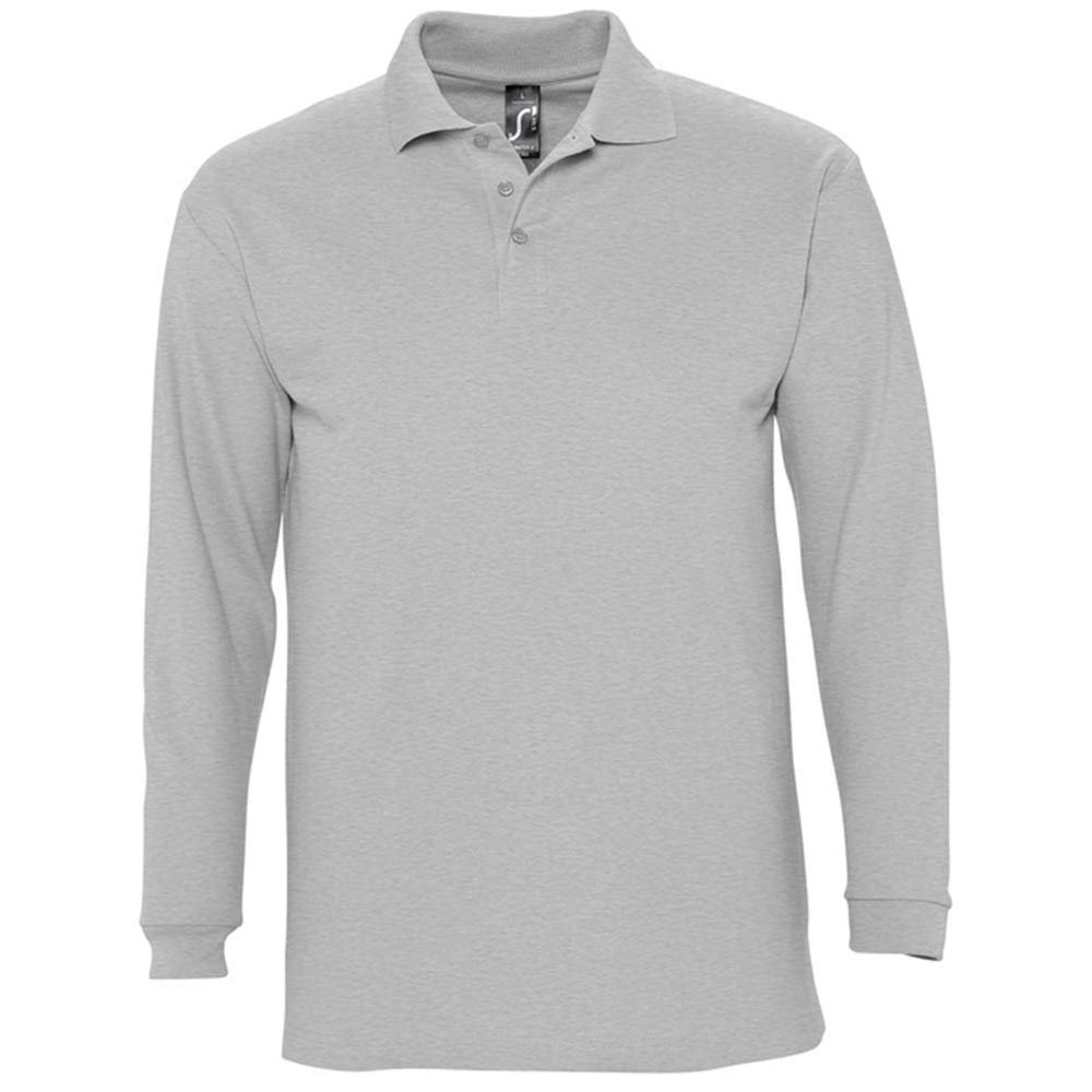 SOL'S Mens Winter II Long Sleeve Pique Cotton Polo Shirt (L (41-42 Chest)) (Grey Marl)
