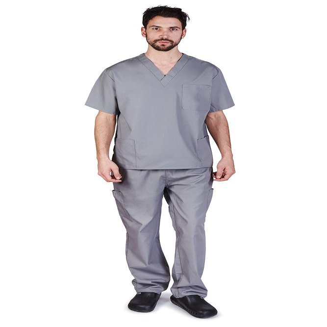 Natural Uniforms Comfortable Fit Men's Workwear Uniform 8 Pocket Top and Pant Set S Grey