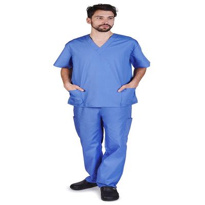 Natural Uniforms Comfortable Fit Men's Workwear Uniform 8 Pocket Top and Pant Set M Ceil Blue