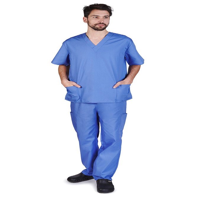 Natural Uniforms Comfortable Fit Men's Workwear Uniform 8 Pocket Top and Pant Set M Ceil Blue