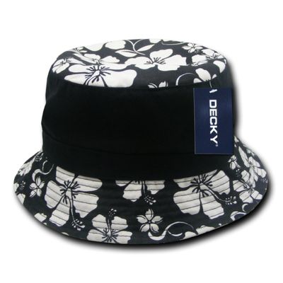 DECKY Floral Brim Polo Bucket Hat, Black, Small/Medium
