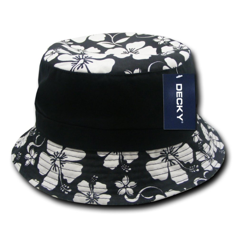 DECKY Floral Brim Polo Bucket Hat, Black, Small/Medium