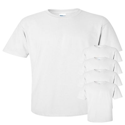 Gildan Men's Seamless Double Needle T-Shirt, White, SMALL. (Pack of 5)