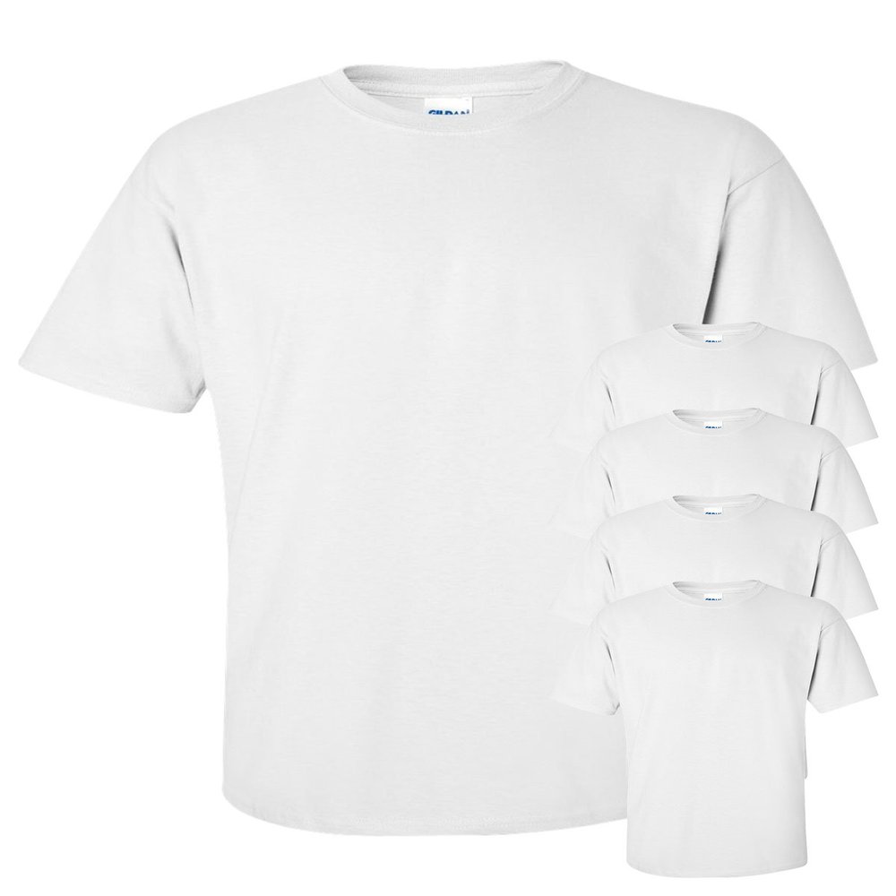 Gildan Men's Seamless Double Needle T-Shirt, White, SMALL. (Pack of 5)