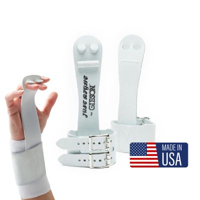Gibson Athletic Double Buckle Just Right Uneven Bar Grips, Gymnastics, Girls, White, X-Small