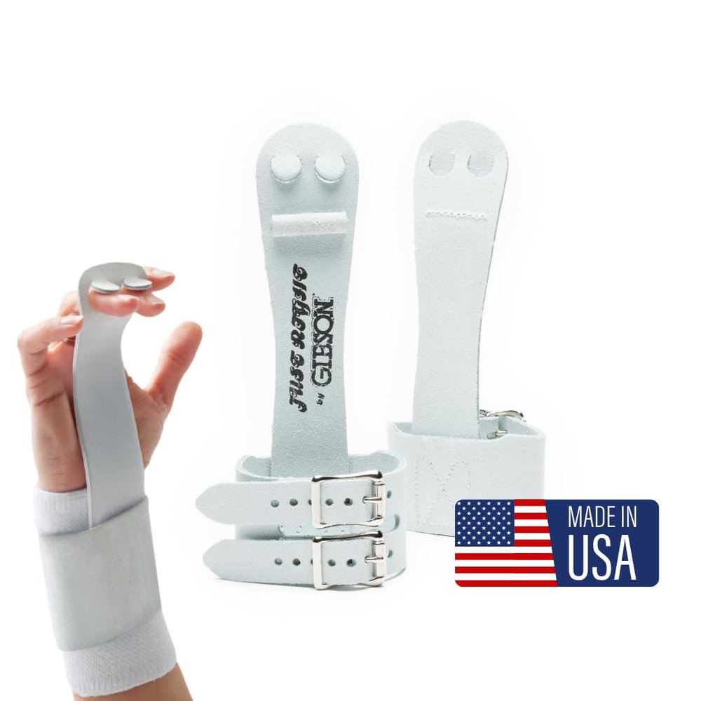 Gibson Athletic Double Buckle Just Right Uneven Bar Grips, Gymnastics, Girls, White, X-Small