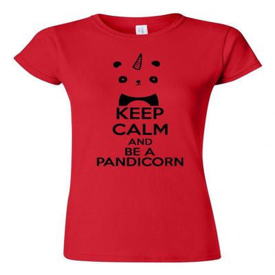 Junior Keep Calm And Be A Pandicorn Novelty Statement T-Shirt Tee (Medium, Red w/Black)