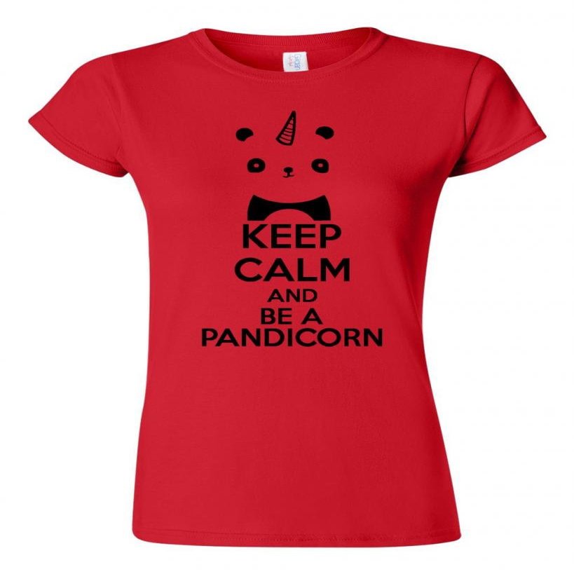 Junior Keep Calm And Be A Pandicorn Novelty Statement T-Shirt Tee (Medium, Red w/Black)