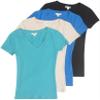 4 Pack Zenana Women's Basic V-Neck T-Shirts Med Black, Taupe, S Teal, B Blue view 1