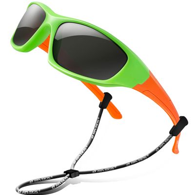 RIVBOS Kids Sunglasses Boys with Strap Polarized Rubber Flexible Shades for Toddler and Children Age 3-10 RBK003-1 Green