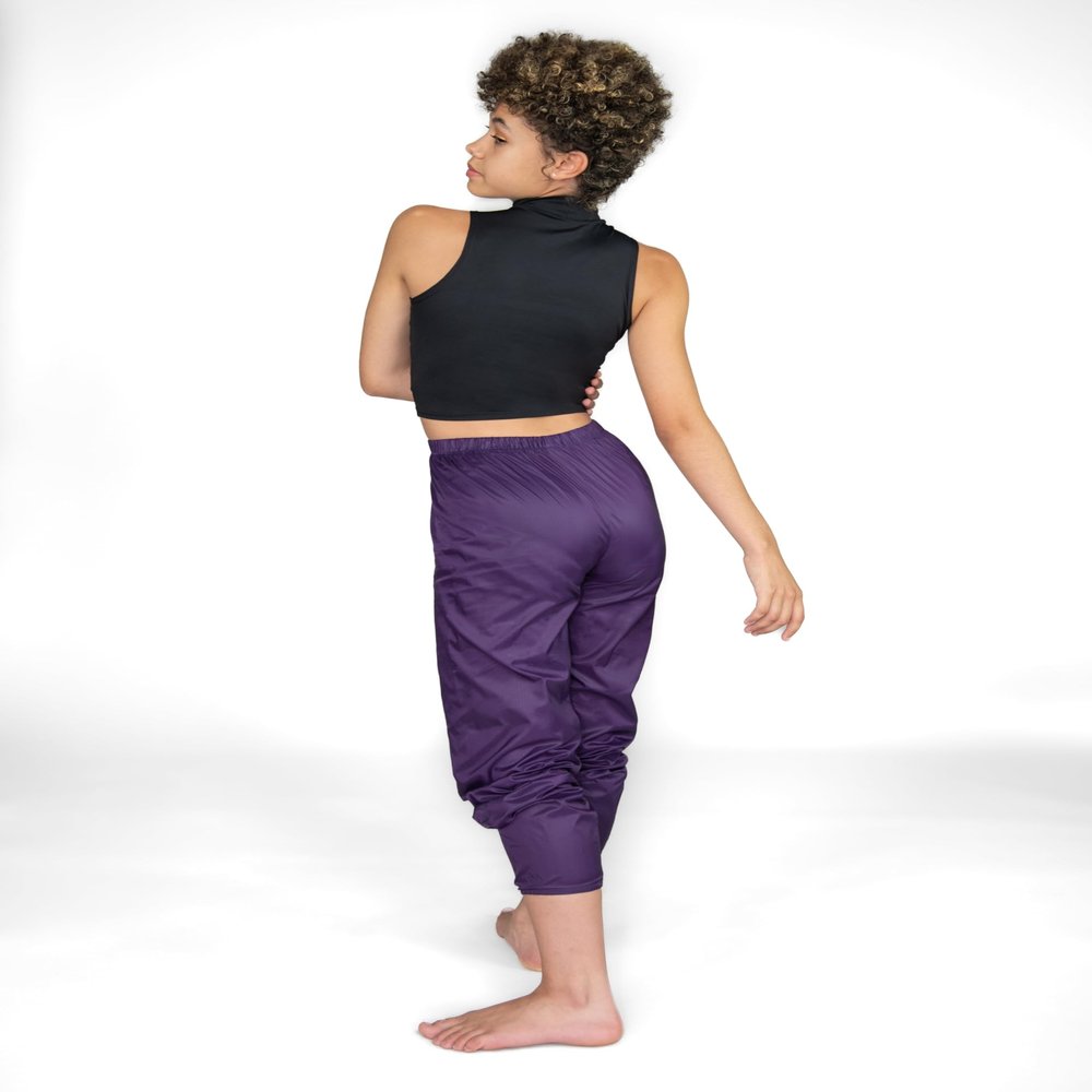 Body Wrappers Ripstop Pants for Dance, Hiking, Workouts and More - Lightweight 100% Nylon Construction with Elastic Waist and Ankle - Unisex Warm Up Pants for Men and Women - Style 701 (Plum, Large)
