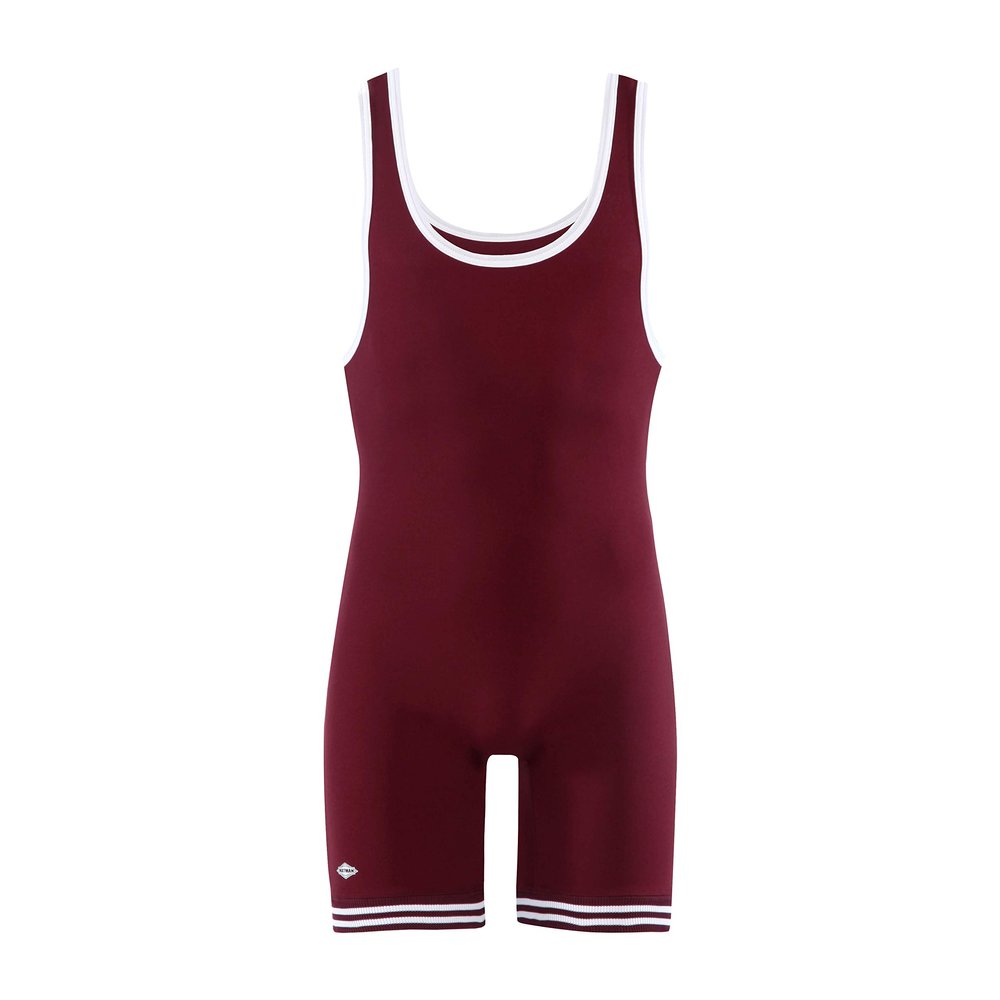 Matman Wrestling Boys Youth Double Knit Nylon Singlet, Maroon/White, Youth Large