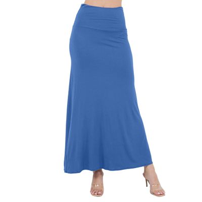 Azules Womens Maxi Skirt Soft Stretchy Rayon Fold Over High Waist Long Flowy Boho Skirt for Casual or Dressy Wear Indigo