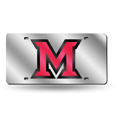 NCAA Miami Redhawks Laser Inlaid Metal License Plate Tag, Silver
