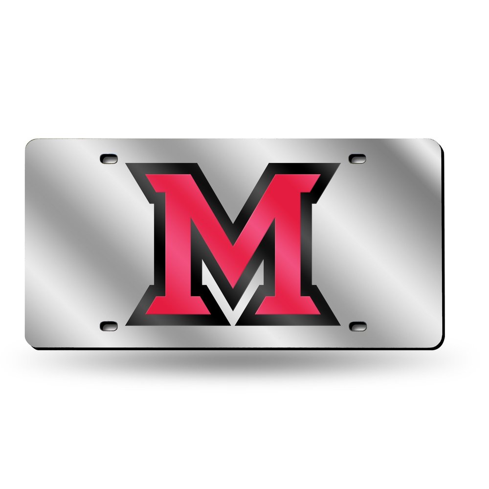 NCAA Miami Redhawks Laser Inlaid Metal License Plate Tag, Silver