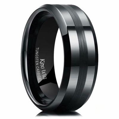 King Will 8mm Tungsten Carbide Ring for Men Black Wedding Band Matte Brushed Polish Finish 14