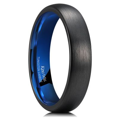 King Will 5mm Black and Blue Wedding Band for Men Women, Domed Brushed Tungsten Carbide Rings, Comfort Fit, Size 11
