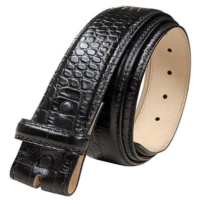 35MM Italian Calfskin Genuine Leather Dress Belt Strap with Snaps 1-3/8"(35mm) Wide (Alligator Black, 36)