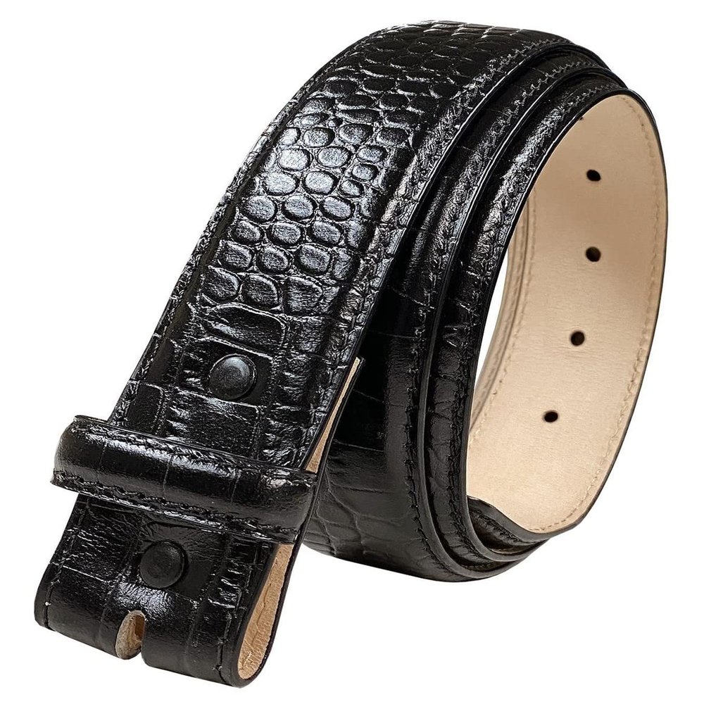 35MM Italian Calfskin Genuine Leather Dress Belt Strap with Snaps 1-3/8"(35mm) Wide (Alligator Black, 38)