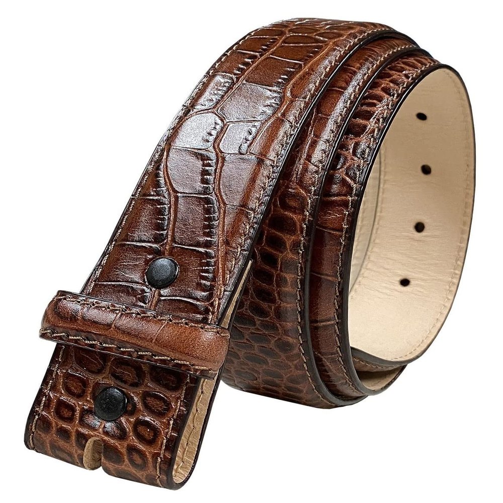 35MM Italian Calfskin Genuine Leather Dress Belt Strap with Snaps 1-3/8"(35mm) Wide (Alligator Brown, 40)