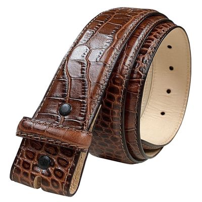 35MM Italian Calfskin Genuine Leather Dress Belt Strap with Snaps 1-3/8"(35mm) Wide (Alligator Brown, 42)
