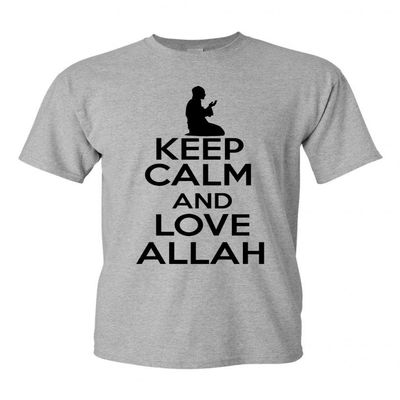 Keep Calm and Love Allah Religion Novelty Statement Unisex Adult T-Shirt Tee (XX Large, Grey w/Black)