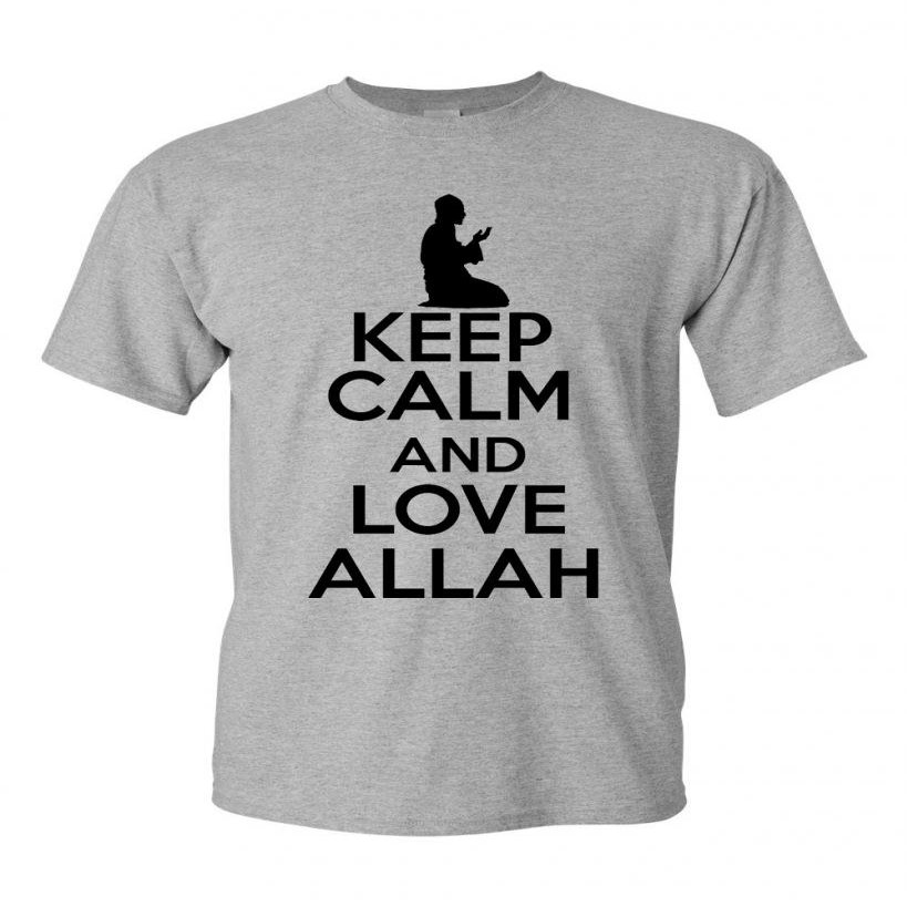 Keep Calm and Love Allah Religion Novelty Statement Unisex Adult T-Shirt Tee (XX Large, Grey w/Black)