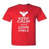 Keep Calm and Love Owls Birds Novelty Statement Unisex Adult T-Shirt Tee (X Large, Red) view 1