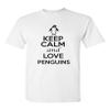 Keep Calm and Love Penguins Birds Novelty Statement Unisex Adult T-Shirt Tee (Large, White w/Black) view 1
