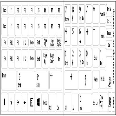 FUNCTION KEYS for DESKTOP NON-TRANSPARENT KEYBOARD LABELS WHITE BACKGROUND 14X14