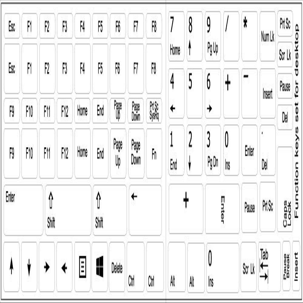 FUNCTION KEYS for DESKTOP NON-TRANSPARENT KEYBOARD LABELS WHITE BACKGROUND 14X14