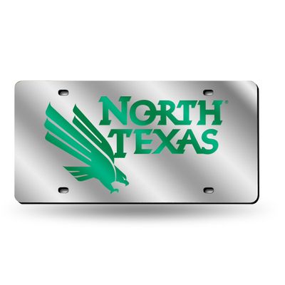 NCAA North Texas Mean Green Laser Inlaid Metal License Plate Tag, Silver