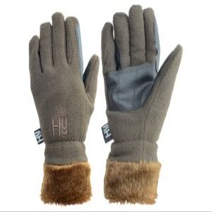 Hy5 Fur Lined Fleece Horse Riding Gloves - Chocolate - Extra Small