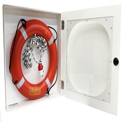 Aquatic Technology Safety Station Cabinet Equipped with 24 Inch USCG Life Ring Buoy and Throw Line - Orange