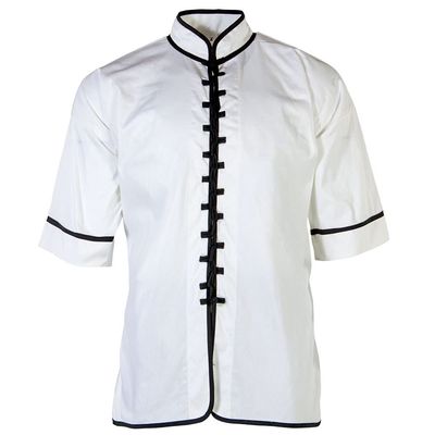White Kungfu Uniform with Red/Green/Black Interloop Top(top only) (00, White, Black trim)
