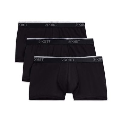 2(X)IST Men's Cotton Stretch No Show Trunk 3-Pack Black