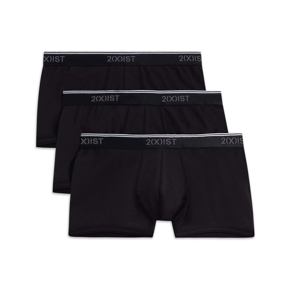 2(X)IST Men's Cotton Stretch No Show Trunk 3-Pack Black